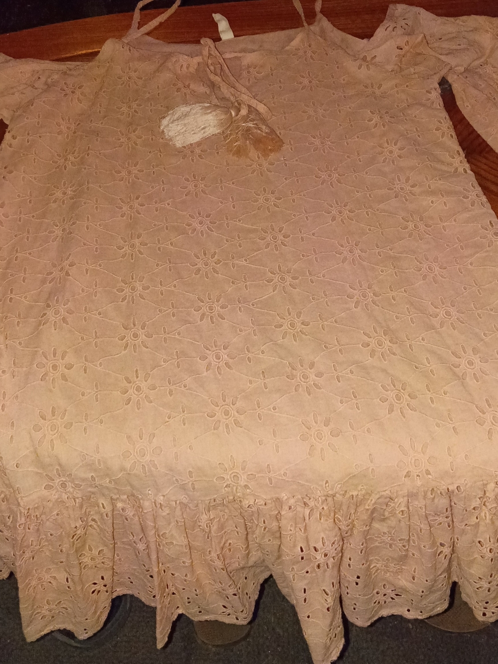 Elan Soft Peach Eyelet Dress with Embroidered Detail